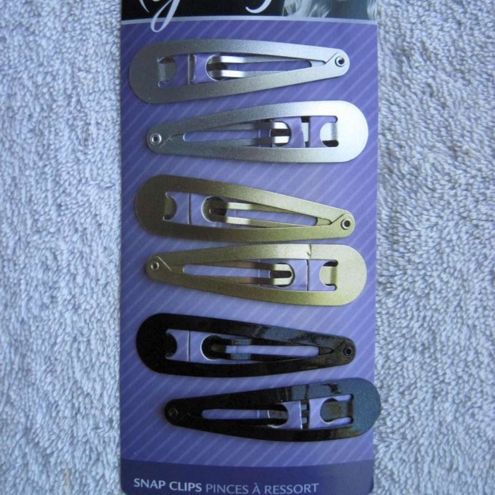 6 Goody Large Metallic Silver Gold Sparkly Black Metal Snap Hair Clips Contour
